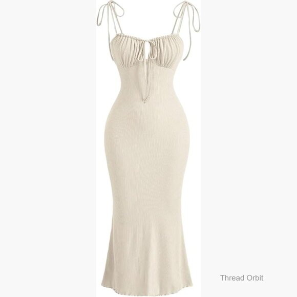 Dresses & Skirts - Ruched Knot Front Tie Shoulder Sleeveless Fishtail Bodycon Cami Dress